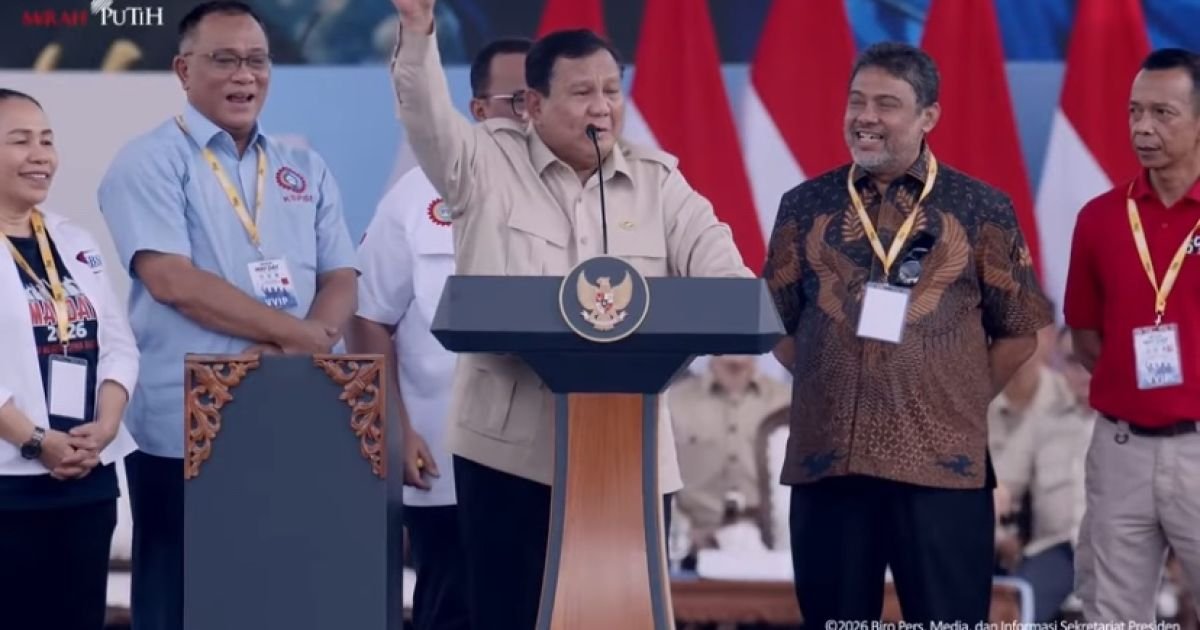 Kehadiran Presiden Prabowo Subianto di tengah massa buruh menjadi sorotan utama Peringatan Hari Buruh Internasional atau May Day pada Jumat (1/5/2026)/Youtube Setpres RI